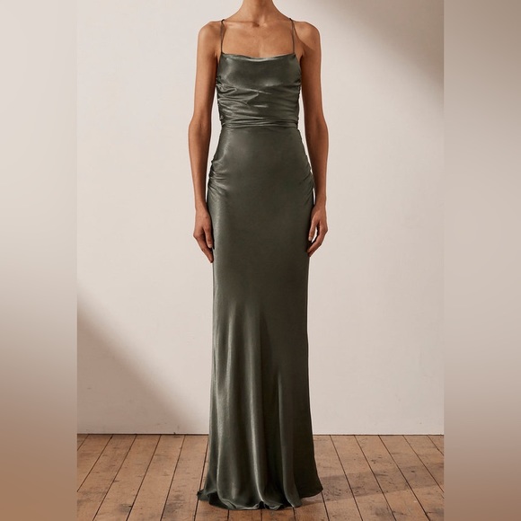Shona Joy x Free People La Lune Lace Back 6 / Sm Green Silky Maxi Formal - Picture 1 of 10